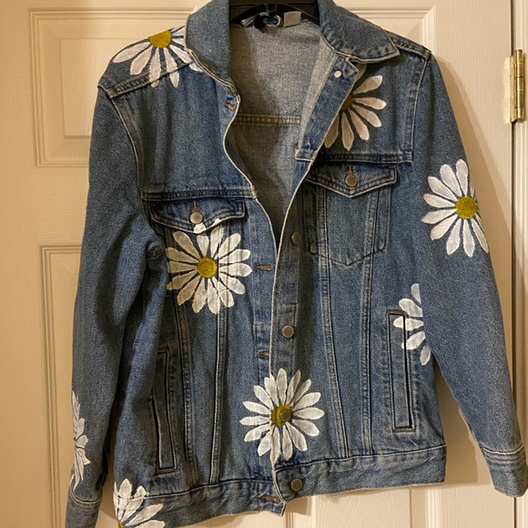 H&M Jackets & Blazers - One of a Kind Flower Power Hand Painted Denim Jacket